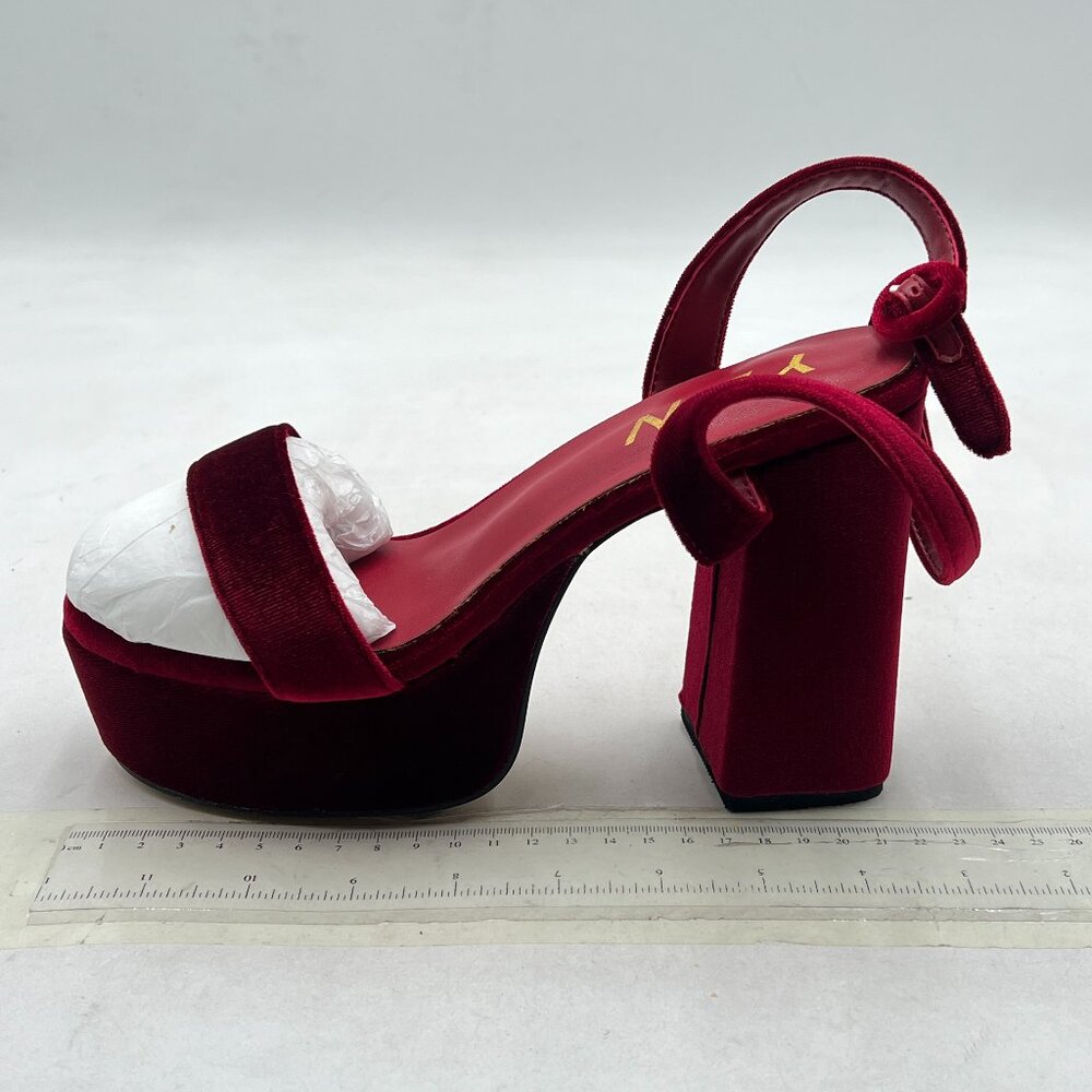 YDN Wine Open Toe Single Band Sandal Ankle Strap Chunky High Heels Platform Shoe